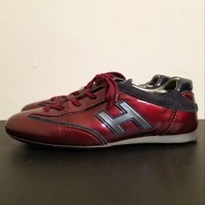 HOGAN ITALIAN LEATHER SNEAKERS GYM SHOES PATENT SUEDE BURGUNDY NAVY ITALY FALL